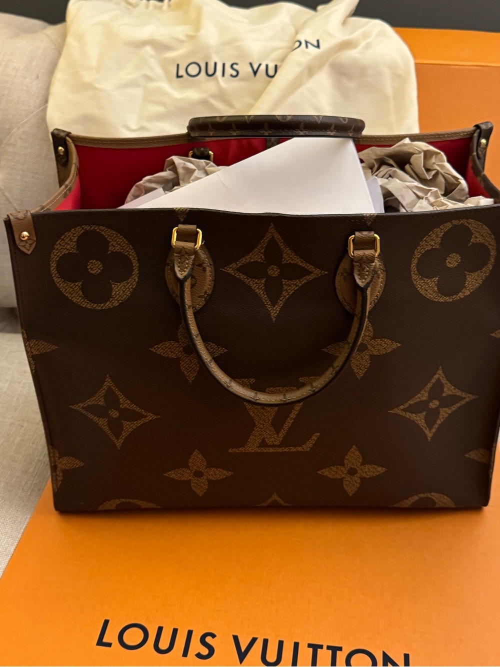 Louis Vuitton OnTheGo MM Monogram Giant & Reverse Tote Bag w/ Box & Dust Bag